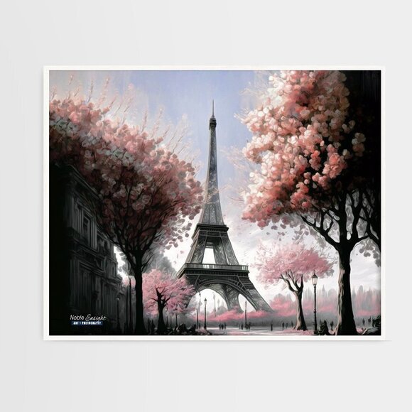 NobleCaptures Other - 16x20 Paris Eiffel‎ Tower Floral Fantasy Watercolor Oil Painting Art Poster